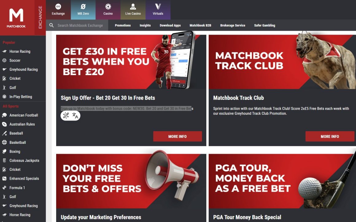 Matchbook betting Exchange offers