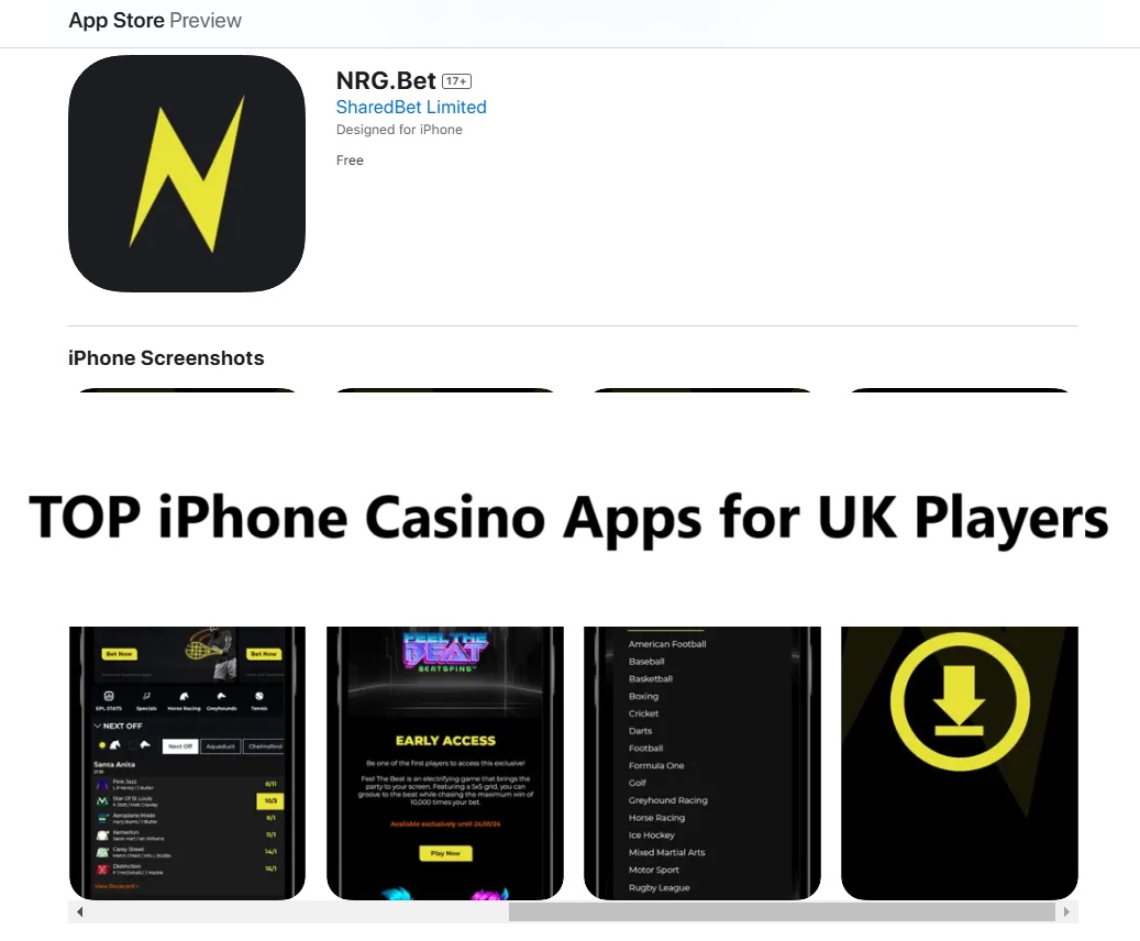 Nrg Bet App Interface on iPhone