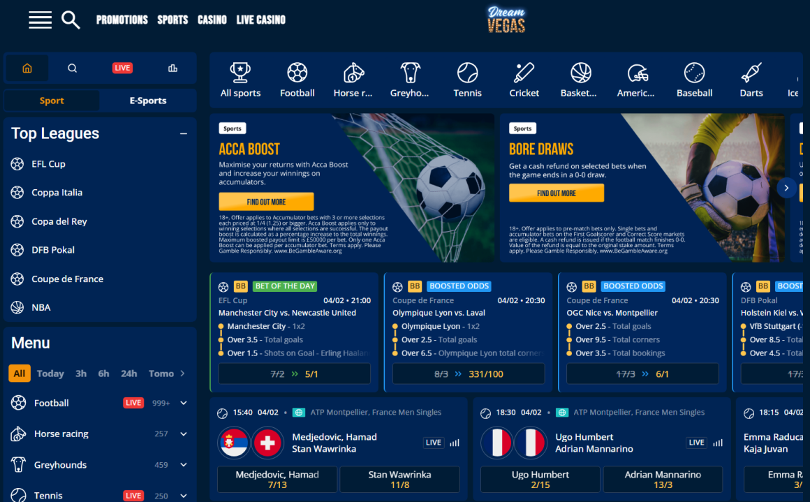 New UK bookmakers - Dream Vegas Sports